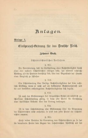 Anlage I. Civilprozeß-Ordnung für das Deutsche Reich.