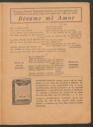 Bésame mi amor : tango