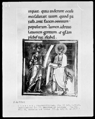 Perikopenbuch aus dem Benediktinerinnenkloster Sankt Erentrud auf dem Nonnberg — Christus und Petrus, Folio 28recto