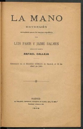La mano : entremés
