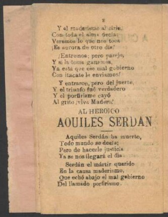 Al heróico Aquiles Serdán.