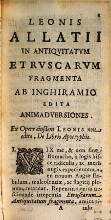 Leonis Allatii In Antiquitatum Etruscarum Fragmenta