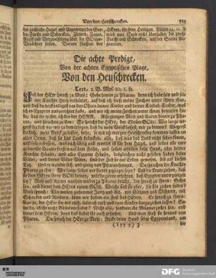Die achte Predigt, Von der achten Egyptischen Plage, Von den Heuschrecken.