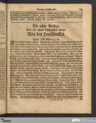 Die achte Predigt, Von der achten Egyptischen Plage, Von den Heuschrecken.