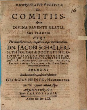 Exercitatio polit. de comitiis