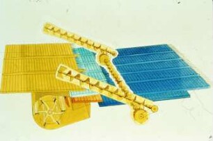 Schemazeichnung: Erntetechnik, Mähdrescher selbstfahrend, Kornabscheider, Sieb, Reinigungstechnik