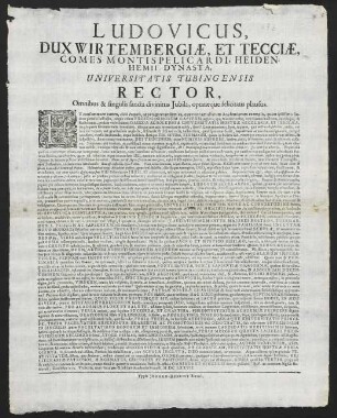 Ludovicus, Dux Wirtembergiae, Et Tecciae, Comes Montispelicardi...