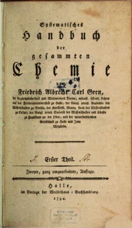 Systematisches Handbuch der gesammten Chemie, 1