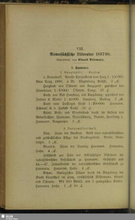 VIII. Niedersächsische Litteratur 1897/98