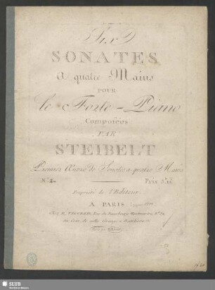 No. 2: Six Sonates a quatre Mains pour le Forte-Piano : Premier Oeuvre de Sonates a quatre Mains