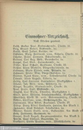 Einwohnerverzeichnis : Einwohner-Verzeichniß nach Straßen geordnet