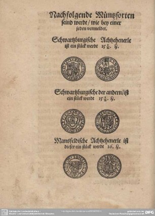 Nachfolgende Müntzsorten seind werdt/ wie bey einer jeden vermeldet.