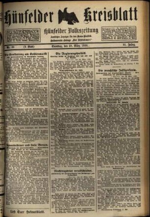 Zweite Ausgabe vom Samstag, den 29. März 1930.