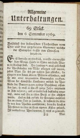 69 Stück. d. 6. September 1769.
