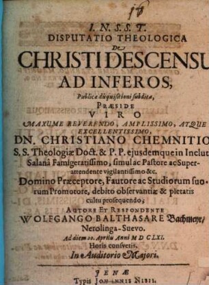 Disp. theol. de Christi descensu ad inferos