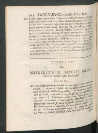 Titulus XV. De Nobilitate Imperii Immediata Eiusque Iuribus.