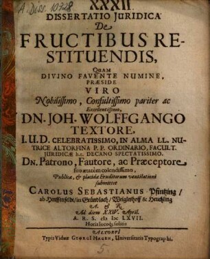 Dissertatio Iuridica De Fructibus Restituendis