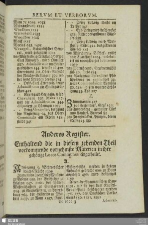 Anderes Register. Enthaltend die in diesem zehenden Theil vorkommende vornehmste Materien in ihre gehörige Locos Communes eingetheilet