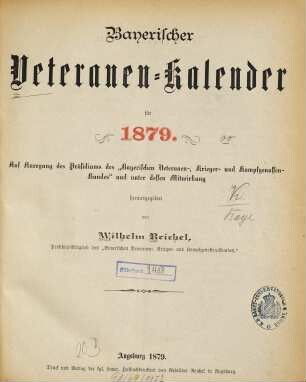 Bayerischer Veteranen-Kalender : für ..., 1879