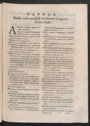 Tavola delle cose notabili contenute in questa Prima Parte