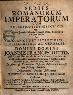 Series Romanorum Imperatorum : cum reflexionibus historicis ...