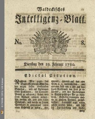 No. 8, Dienstag den 22. Februar 1780