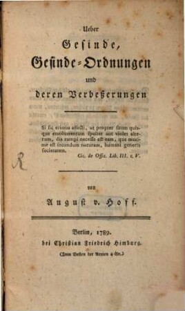 Ueber Gesinde, Gesinde-Ordnung und deren Verbeßerungen