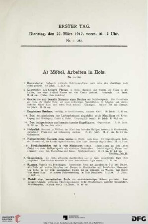 A) Möbel, Arbeiten in Holz (Nr. 1-114)