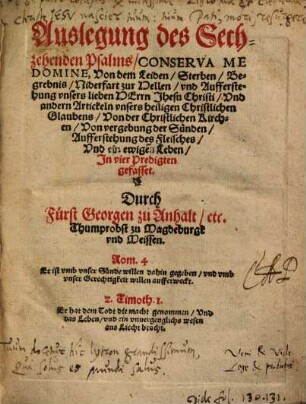 Außlegung des XVI. Psalms: Conserva me, Domine ...