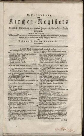 11: Fortsetzung des Kirchen-Registers der Herzoglich-Wirtembergischen zweiten Haupt- und Universitäts-Stadt Tübingen