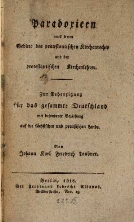 Paradoxien aus dem Gebiete des protestantischen Kirchenrechts
