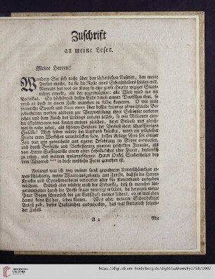 Zuschrift an meine Leser [Vorwort]