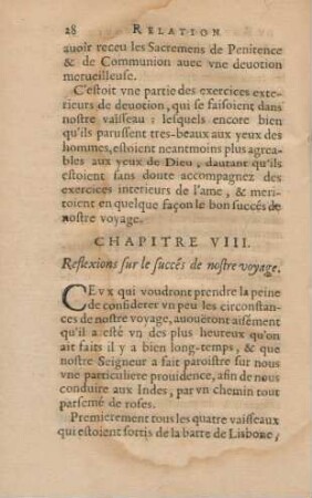 Chapitre VIII. Reflexions sur le succés de nostre voyage