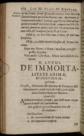 II. Morte. De Immortalitate Animæ, Et Corporis Sepultura.