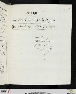 Predigt am Vorbereitungsabend zum Gedächtnistag Allerheiligen