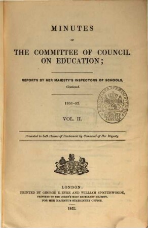 Minutes of the Committee of Council on Education. 1851/52, Vol. 2