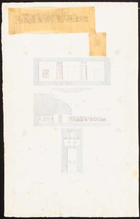 Felsentempel in Ägypten: Grundriss, Längsschnitt, Querschnitt, Ansichten Wandmalereien und sitzende Statuen