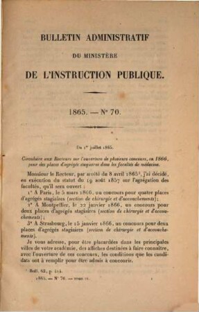 Bulletin administratif du Ministère de l'Instruction Publique. 4. 1865