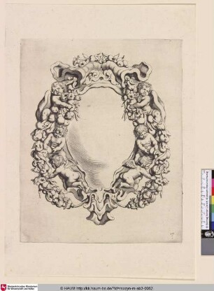 [Kartusche mit Kindern und Putti an Girlanden; Cartouche met kwabornament met vier kinderen en twee engeltjes]