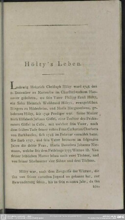 Hölty`s Leben