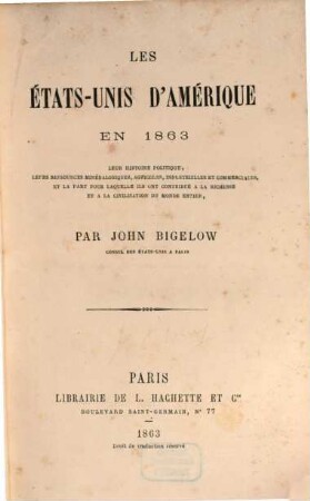 Les états unis d'Amérique en 1863
