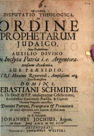 Disp. theol. de ordine prophetarum iudaico