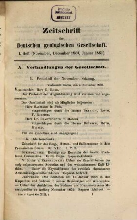 Zeitschrift der Deutschen Geologischen Gesellschaft. 13, 13. 1861