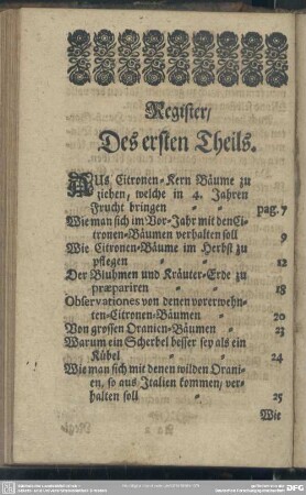 Register, Des ersten Theils