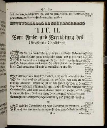 Tit. II. Vom Ambt und Verrichtung des Directoris Consistorii.