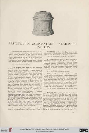 Arbeiten in „Stechstein”, Alabaster und Ton (Tafel XLVIII - LIV)