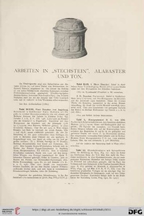Arbeiten in „Stechstein”, Alabaster und Ton (Tafel XLVIII - LIV)