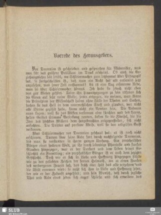 Vorrede des Herausgebers
