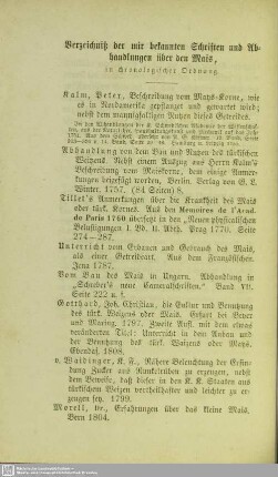 Verzeichniß der mir bekannten Schriften und Abhandlungen über den Mais