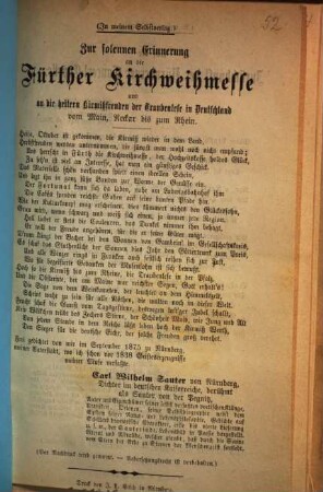 Zur solennen Erinnerung an die Fürther Kirchweihmesse und an die heitern Kirmißfreuden der Traubenlese in Deutschland vom Main, Neckar bis zu Rhein